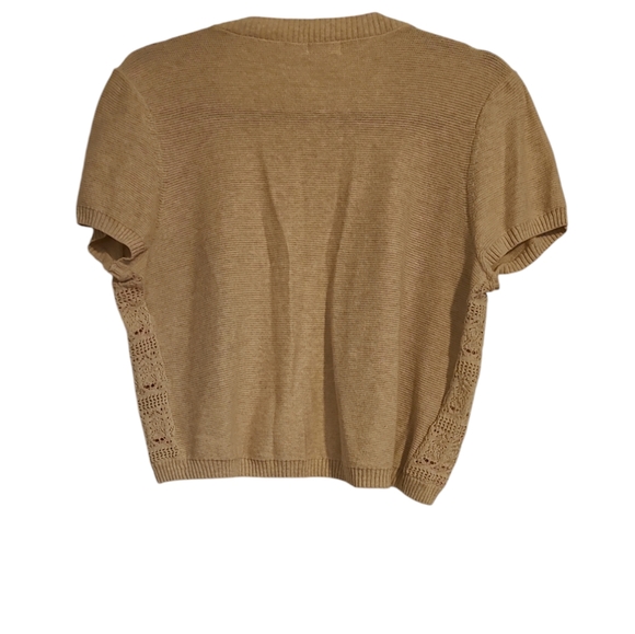 Mossimo Tan Crochet Crop Top Light Sweater Sz L - Picture 2 of 6